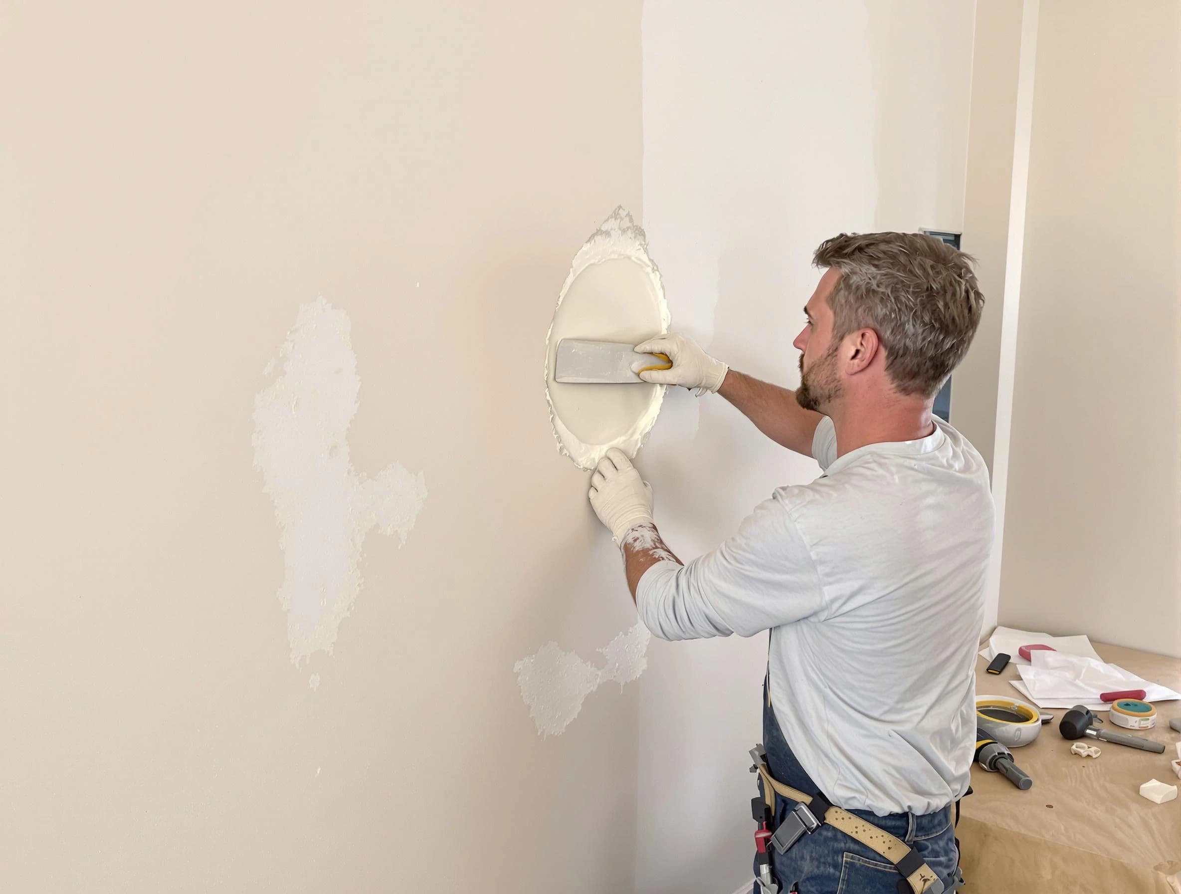 Painesville House Painters technician patching a drywall hole in Painesville, OH